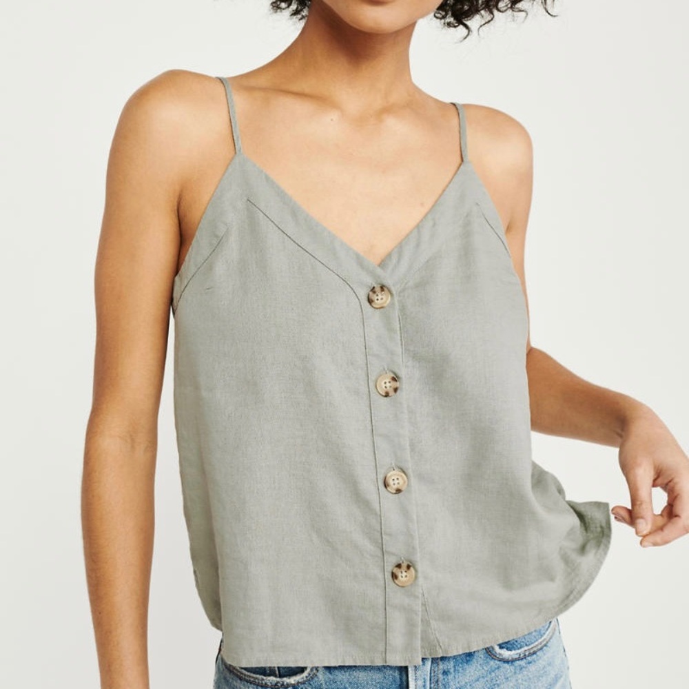 Button-front linen blend cami